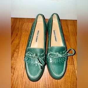 Manolo Blahnik Green Leather Braided Tassel Loafers